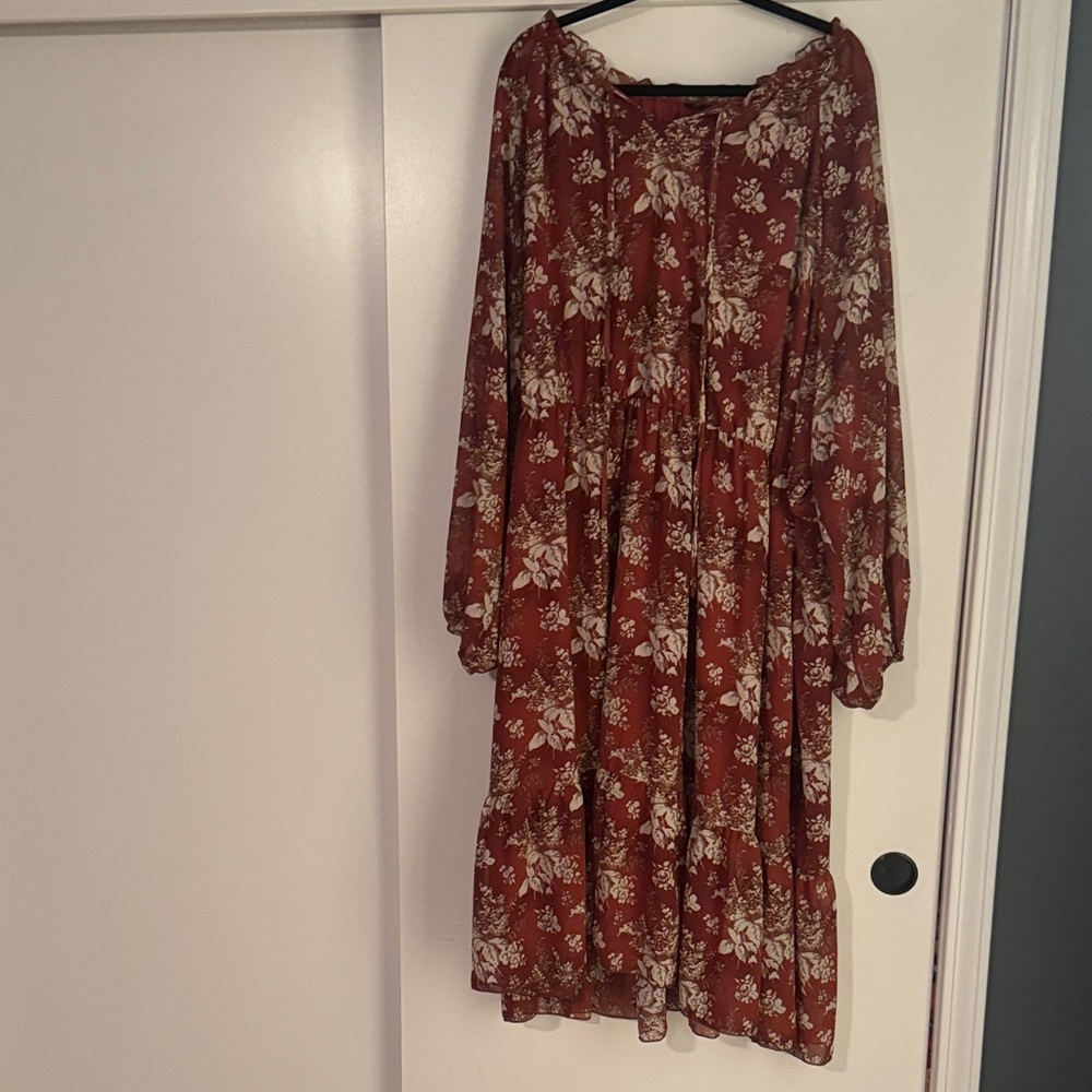 BloomChic Floral Long Sleeve Dress in Rust